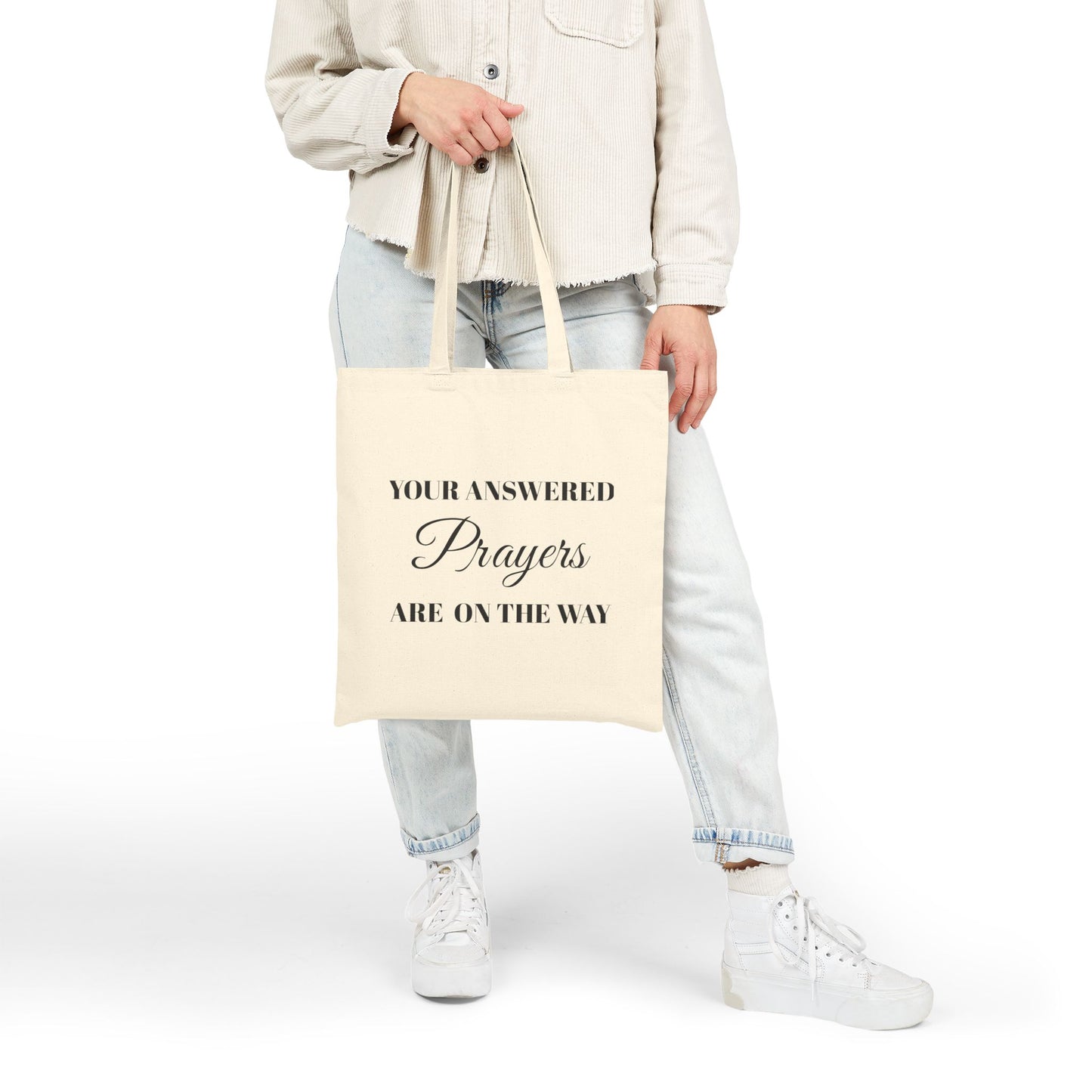Cotton Tote Bag — "Your Answered Prayers Are On The Way" (Psalm 27:14) Inspirational Scripture Tote