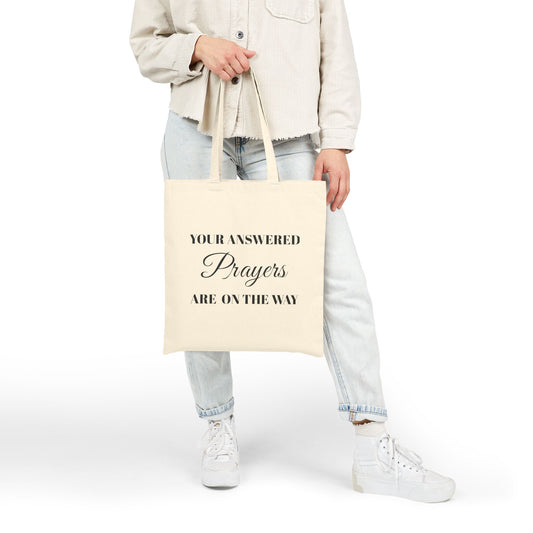 Cotton Tote Bag — "Your Answered Prayers Are On The Way" (Psalm 27:14) Inspirational Scripture Tote