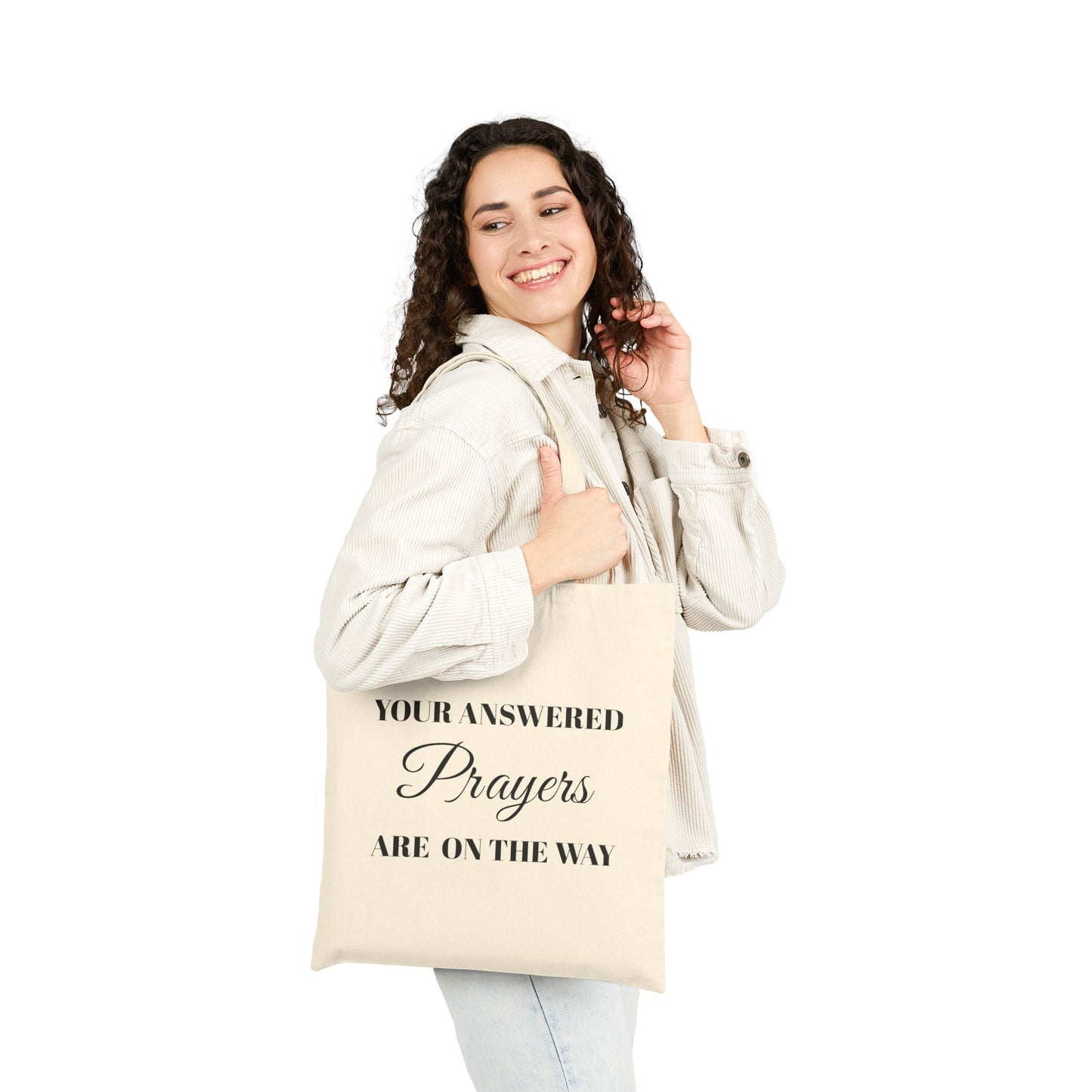 Cotton Tote Bag — "Your Answered Prayers Are On The Way" (Psalm 27:14) Inspirational Scripture Tote
